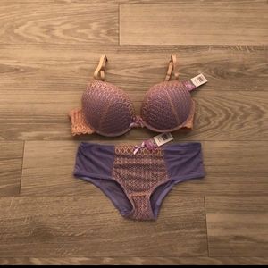 38d purple beige bra set matching XL panty